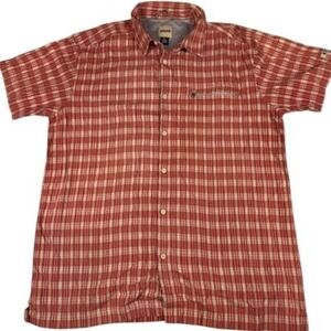 Aigle Button Down Mens XXL Plaid Short‎ Sleeve Hiking Utility Shirt Zip Pocket